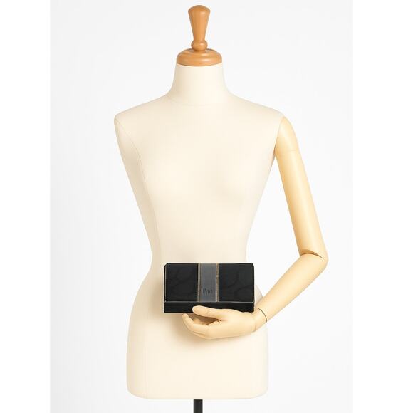 Coach Black Signature Canvas Continental Wallet Trifold Snap Vintage - Picture 1 of 6